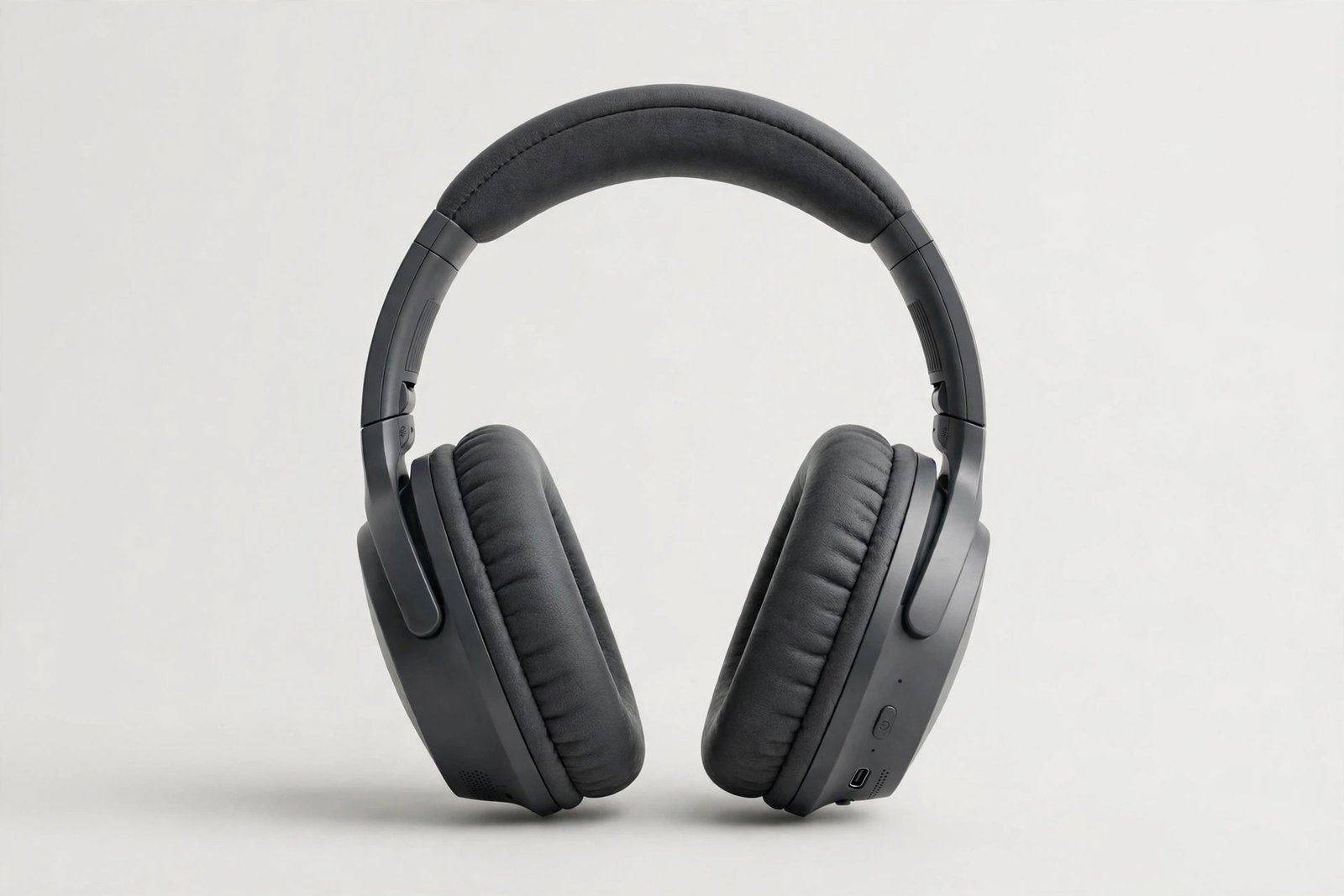 Wireless noise-cancelling over-ear headphones with soft cushioned ear cups in dark grey