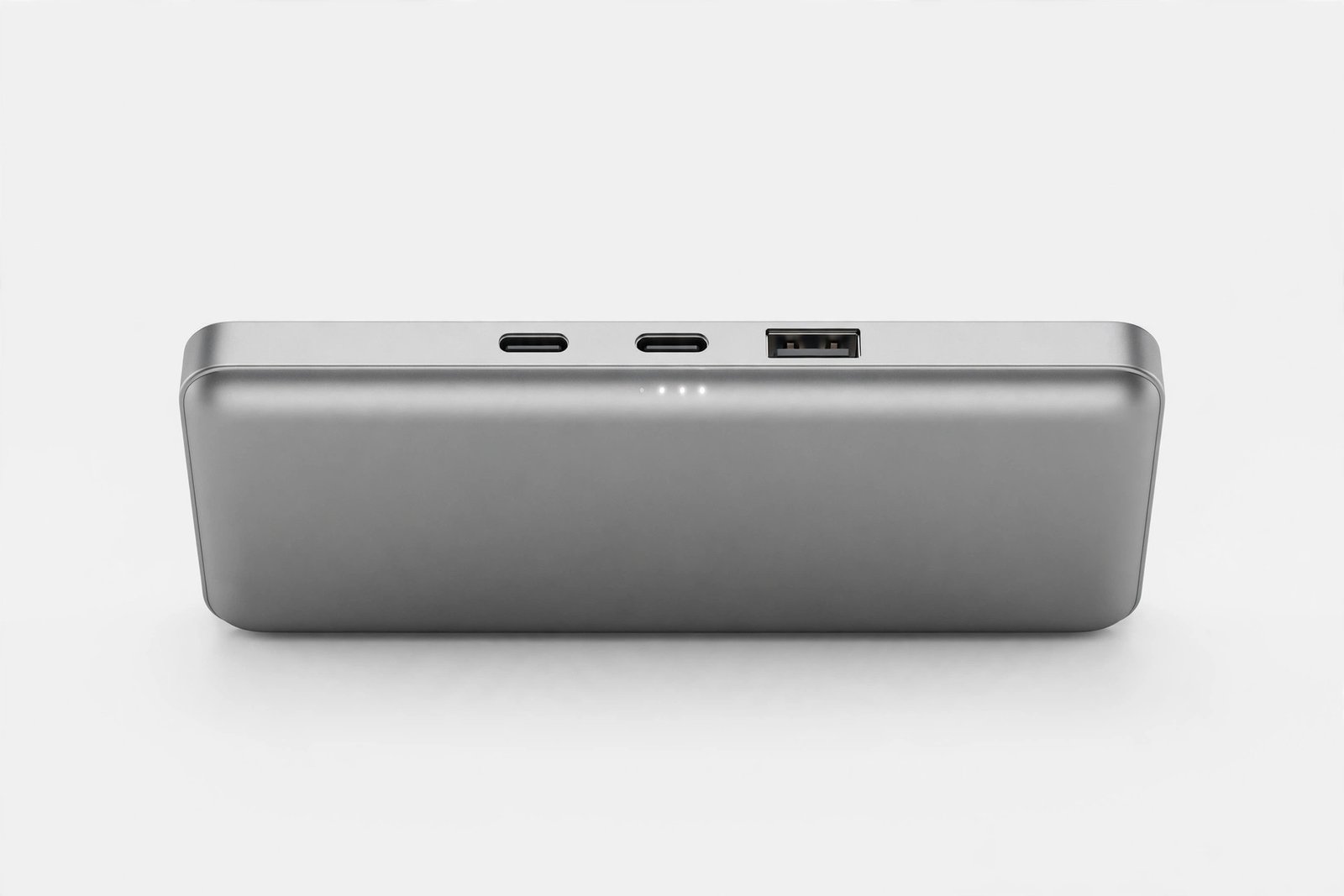 Slim portable power bank on a plain light background