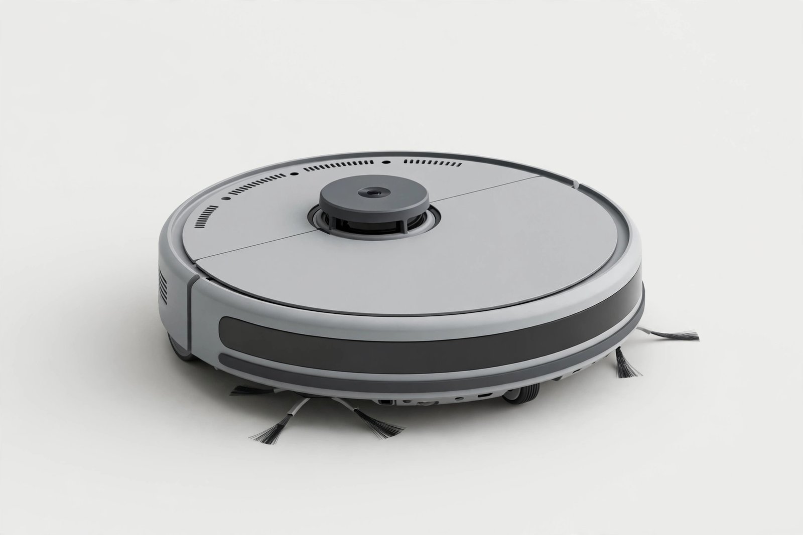 Round robot vacuum cleaner on a plain light background