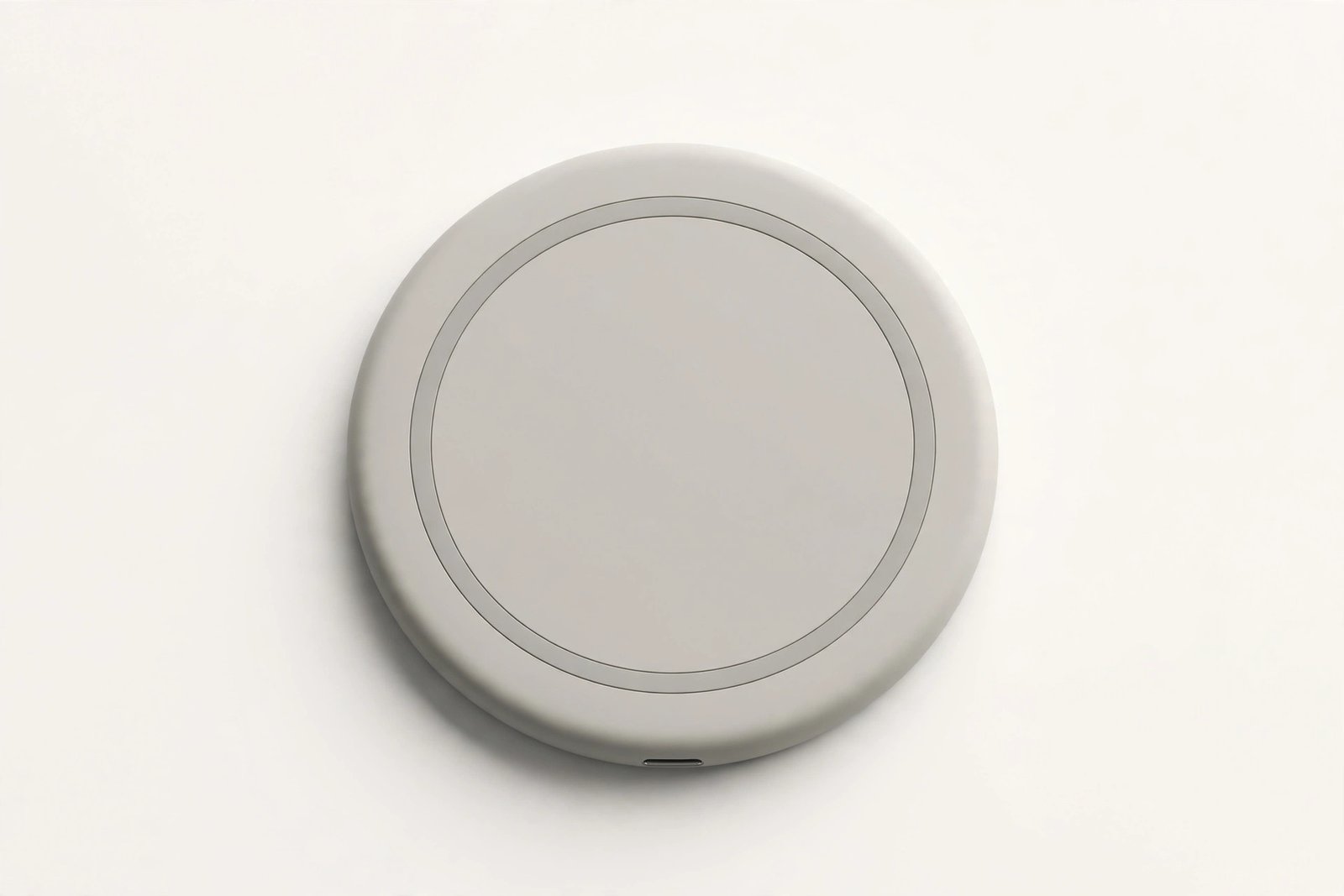 Round wireless charging pad on a plain light background
