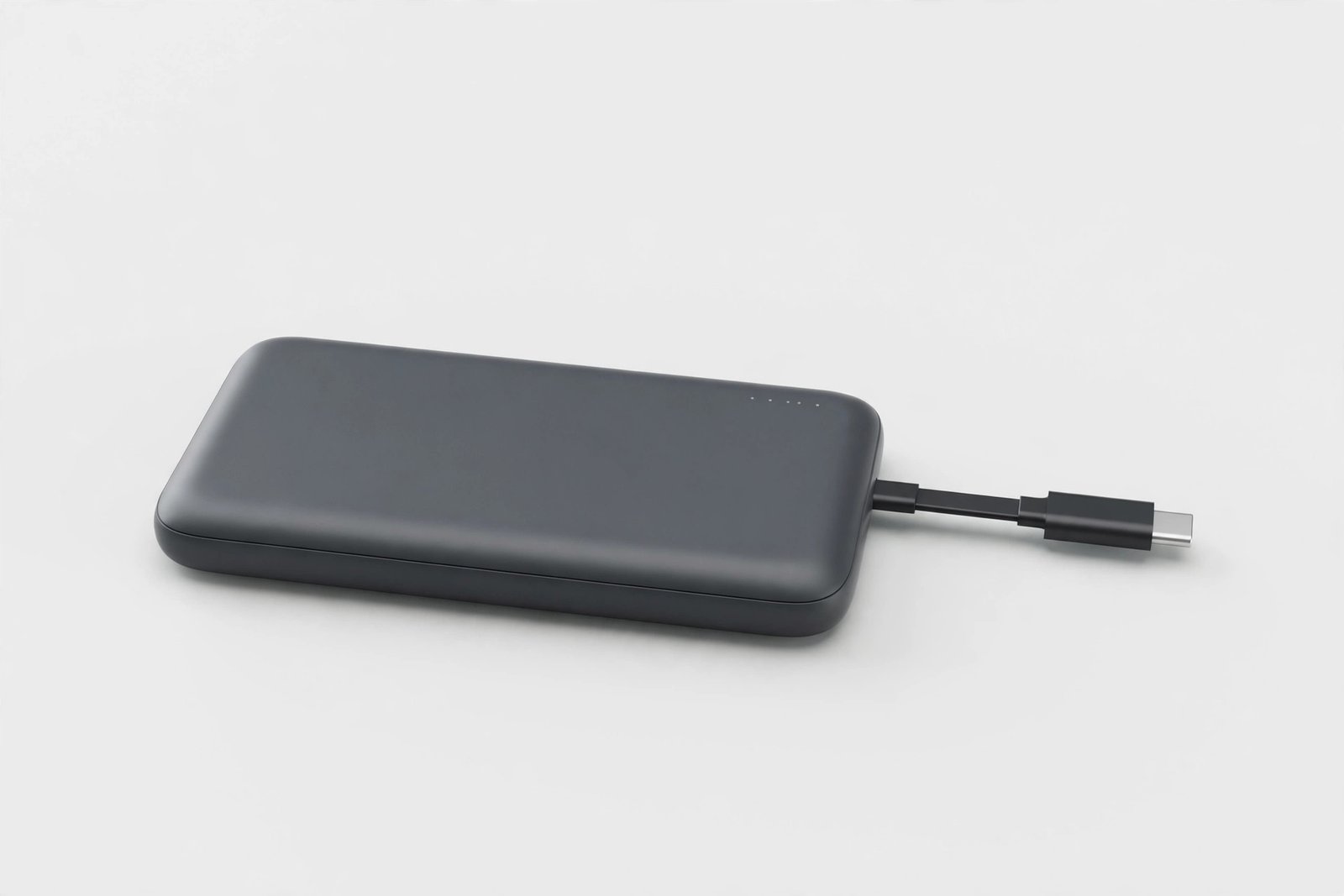 Slim portable power bank with a short charging cable