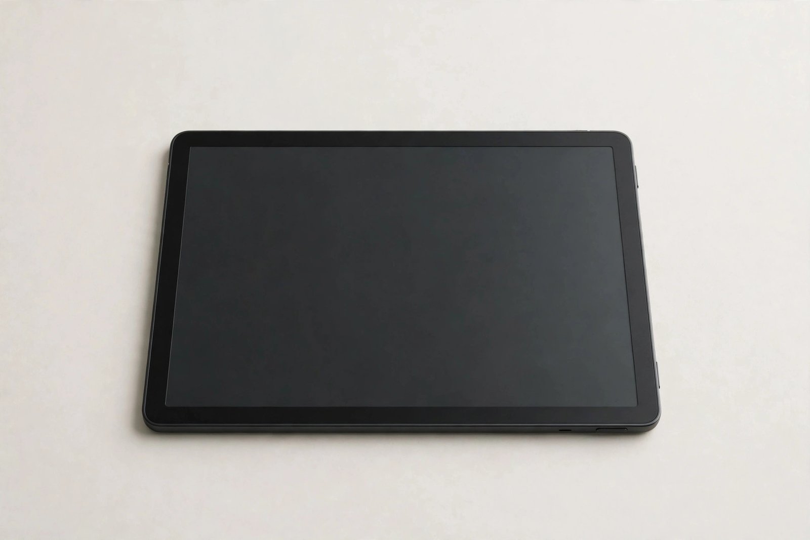 Slim e-reader tablet device with a blank screen on a plain light background