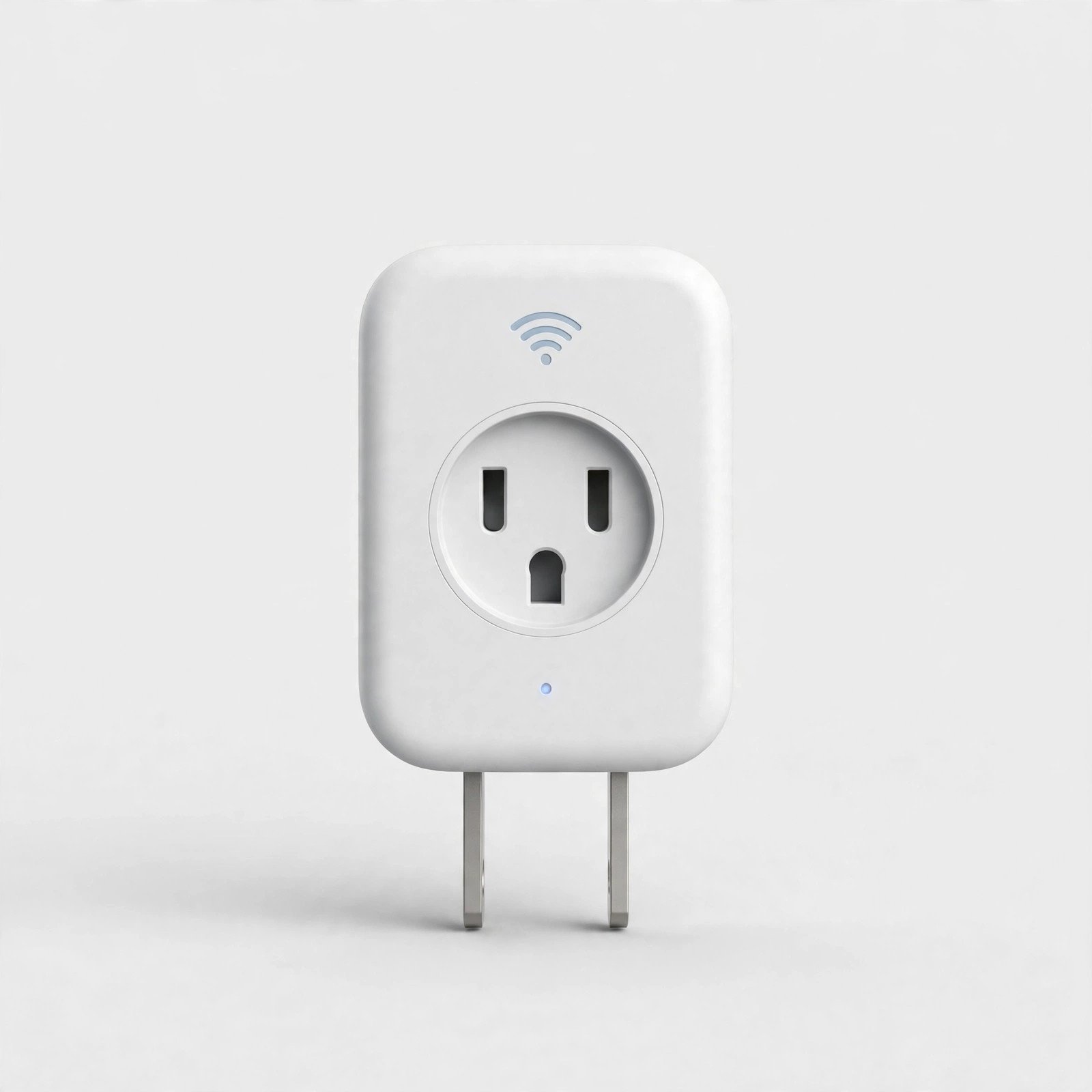 Small WiFi smart plug on a plain light background