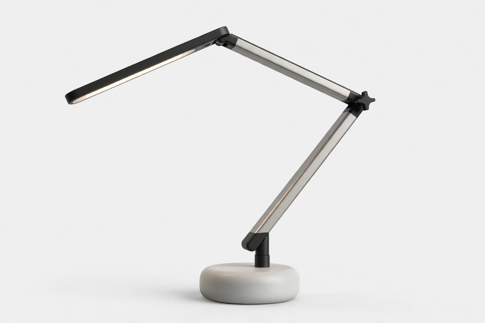Modern LED desk lamp with an adjustable arm on a plain light background