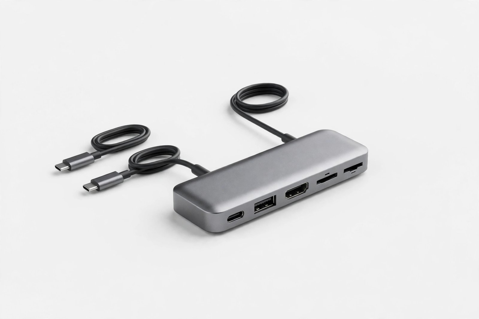 Small multiport USB-C hub adapter with short cables
